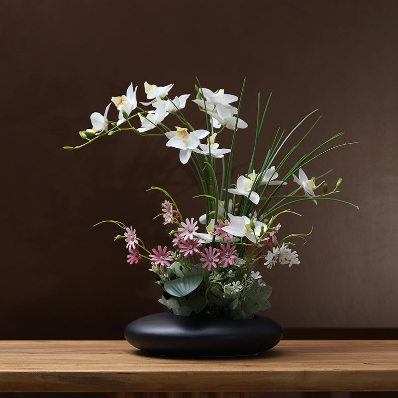 Silicone-Feel Dove Orchid Artificial Flower Arrangement Set - Modern Minimalist Silk Floral Decor for Living Room Home Display