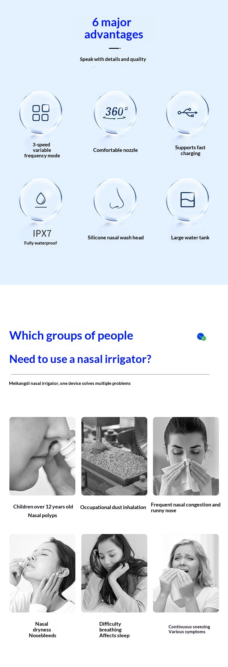 High-frequency Pulse Nasal Irrigator For Adultselectric Portable And Convenient For Home Or On The Go