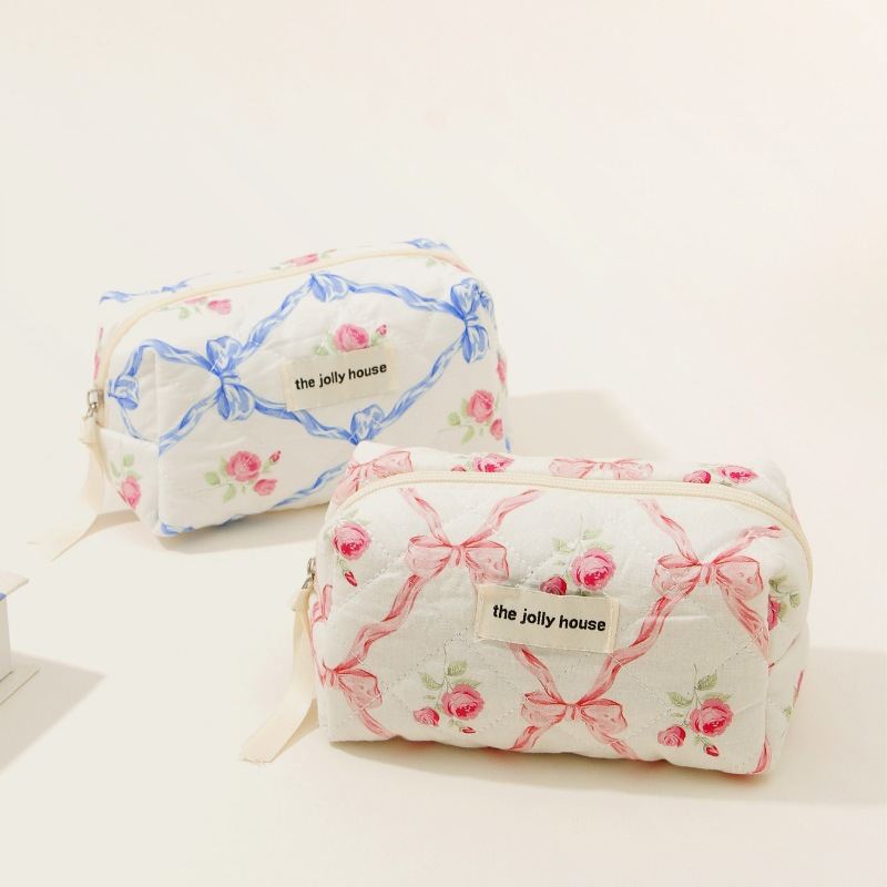 Bow Cotton Makeup Bag Ins Large Capacity Storage Wash Bag Good-looking Portable