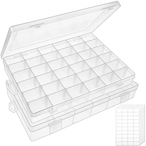 OUTUXED 2 Pack 36 Grids Clear Plastic Bead Organizer Box, Fishing Tackle Box Compartment Organizer with Adjustable Divider...