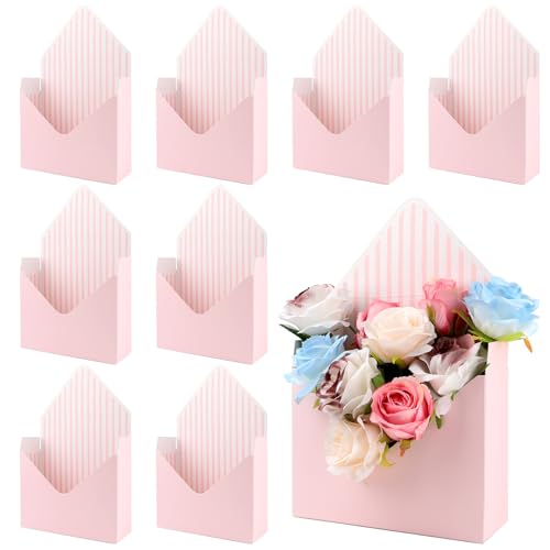 10 Pcs Florist Bouquet Envelope Boxes,Pink Stripe Style Flower Bouquet Package Gift Folding Paper Boxes for Florist Arrang...