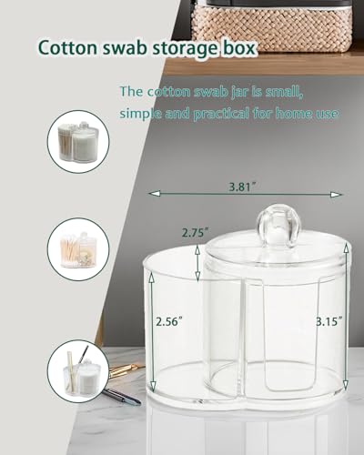 AkoSlale Clear Plastic 2-in-1 Cotton Swab Dispenser & Makeup Pad Holder - Shatterproof Bathroom Vanity Organizer Apothecar...