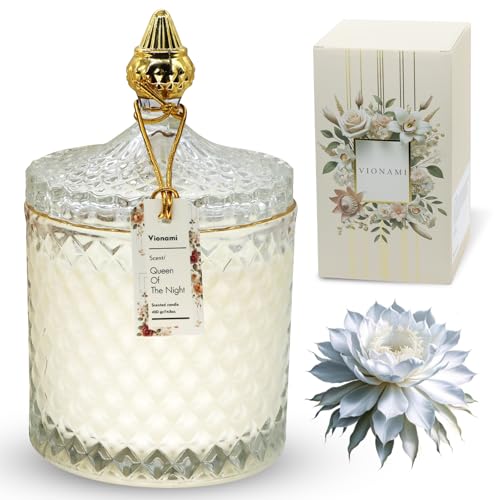 VIONAMI Luxury Scented Candle Gift – Queen of The Night Rare Flower Fragrance in Elegant Glass Jar, Decorative Soy Candles...