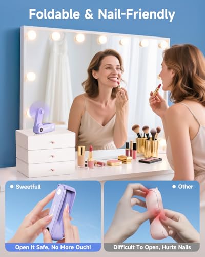 SWEETFULL Portable Handheld Mini Fan with LED Display, 3-in-1 Personal Foldable USB Rechargeable Hand Held Fan & Flashligh...