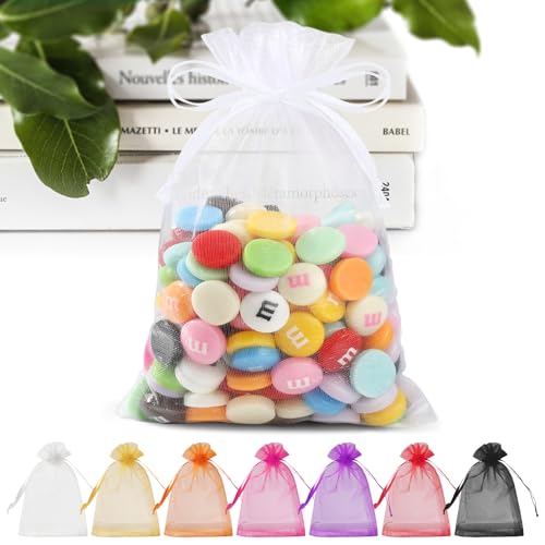 ANZNKU 50 Pack Organza Bags 4 x 6 inch Small Bags, Favor Bag, Sheer Mesh Bag, White Gift Pouches with Drawstring, Organza ...