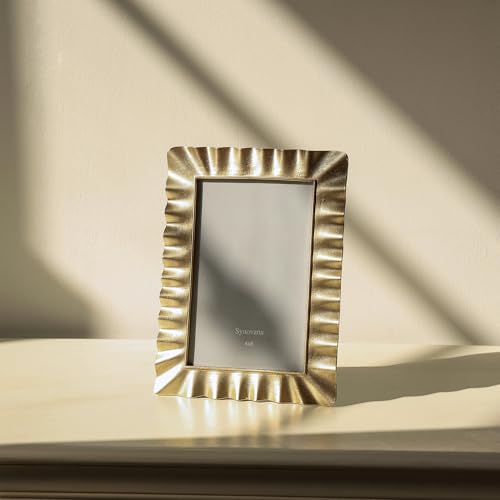 Synovana Antique Gold Picture Frame – 4x6 Vintage-Inspired Rippled Alloy Picture Frame, Golden Picture Frames for Wedding,...