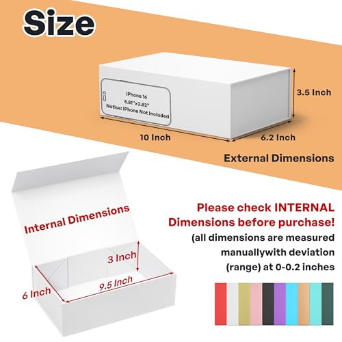 RYDDOY White Gift Box, 9.5x6x3'' Gift boxes for Presents with Lids Magnetic Closure Rectangle Collapsible for Bridesmaid P...