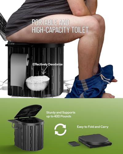 Camping Toilet with Pop-Up Privacy Tent and Liquid Waste Gel, Portable Toilet for Camping with Large Tent, Ergonomic Potty...