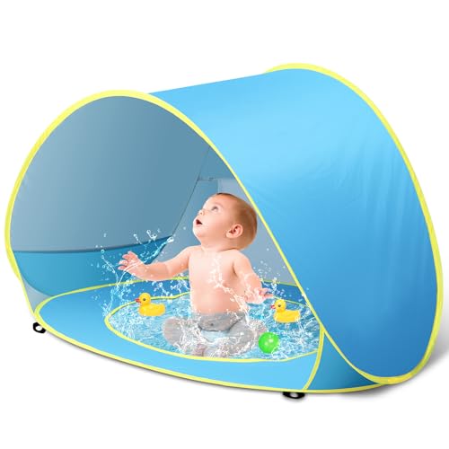 Baby Beach Tent with Pool, Pop Up Sun Shelter UPF 50+ UV Protection for Infant Toddlers, Portable Shade Tent with Carry Ba...