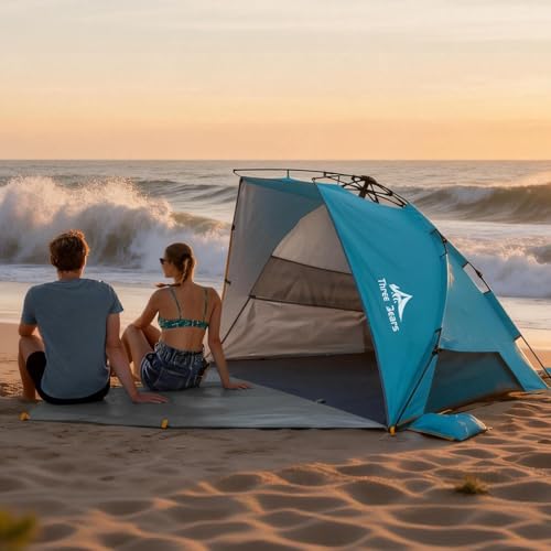Three Bears Pop Up Beach Tent Sun Shade Shelter for 3-4 Person, UPF 50＋ UV Protection, Lightweight & Easy Setup Beach Shad...