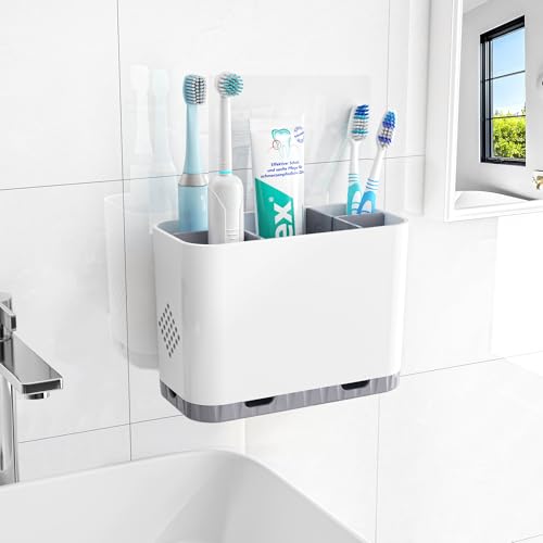 Toothbrush and Toothpaste Holders for Bathrooms Countertop - Detachable 5 Slots Kids Electric Toothbrush Holders Set Wall ...