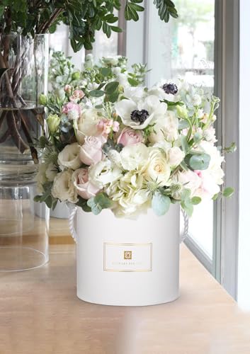 Hollyone White Gift Box with Lids Set of 3 Round Nesting Gift Boxes Cylinder for Presents 3 Assorted Sizes Flowers Arrange...