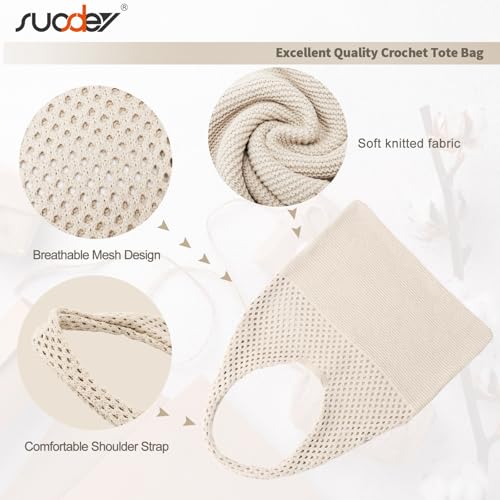 SUOSDEY Crochet Mesh Beach Tote Bag, Knit Summer Vacation Aesthetic Boho Tote Bag for Women