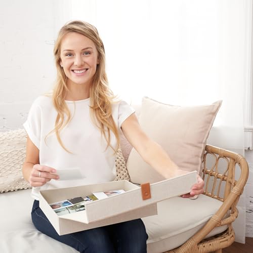 ZICOTO Decorative Photo Storage Box with Lid - A Beautiful Linen Organizer Perfect to Safely Store Your Pictures, Document...