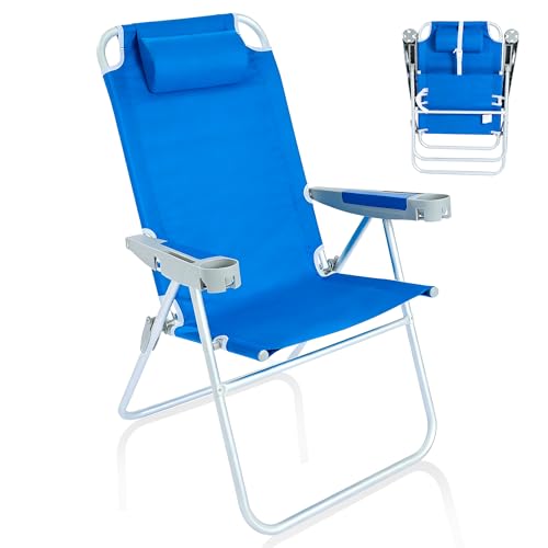 SUNNYFEEL Oversized Tall Folding Beach Chair Lightweight, 17" Portable Sand Chair for Adults Heavy Duty 500 LBS with Cup H...