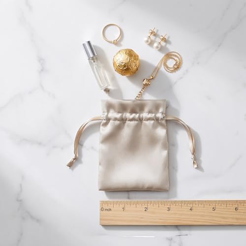 Knitial 50 Pack 3" x 4" Champagne Satin Gift Bags with Drawstring, Mini Jewelry Pouches, Wedding Favor Bags for Baby Showe...