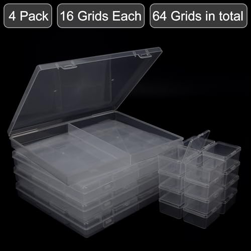 ZIIYAN Bead Storage Containers - 64 Clear Plastic Bead Organizer Boxes with Hinged Lid, Craft Organizers and Storage for D...