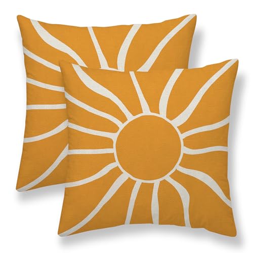 Boho Sun Pillow Covers 16x16 Set of 2, Outdoor Burnt Orange Bohemian Sunset Sunshine Decorative Throw Pillow Covers Linen ...
