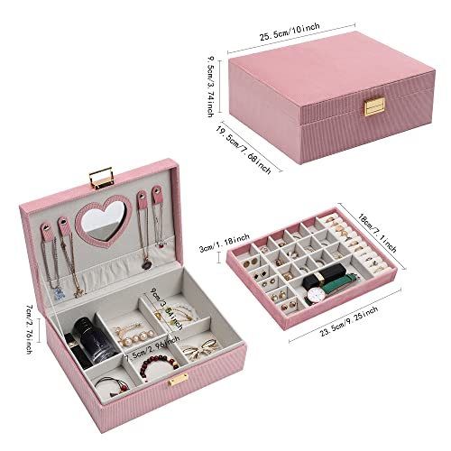 Dajasan Jewelry Boxes for Women Girls, Jewelry Organizer Box, 2-Layer Large Velvet Jewelry Organizer for Rings Necklaces B...