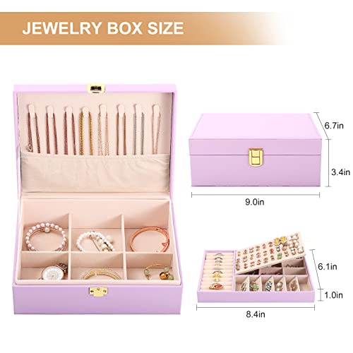Jewelry Box for Girls Women Leather Jewelry Organizer with Lock Double Layers Jewelry Storage Case Removable Tray for Neck...