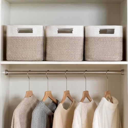 UBBCARE 4 Pack Storage Baskets for Organizing, Shelf Baskets with Handles, Woven Storage Baskets for Bookcase/Cube Shelf/C...