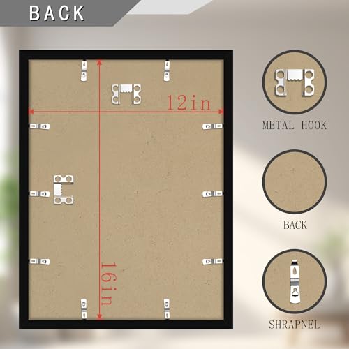 Picrit 12x16 Picture Frame Set of 4, Made of High Definition Real Glass, Display 8.5x11 with Mat or 12x16 without Mat, Pho...
