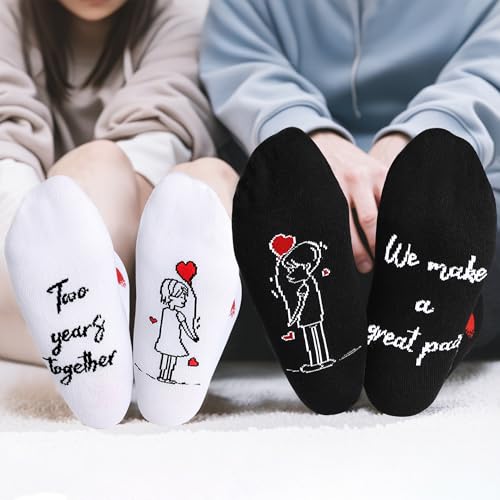 EcoUtens 2nd Anniversary Cotton Gift Set – 2 Pairs of Romantic Cotton Couple Socks with 2 Years Anniversary Card & Gift Bo...