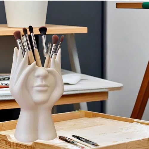 Babluble Paint Brush Holder,Ceramic Brush Organizer,Art Supply Organizer for desk,Small Flower Vase (White, Small)