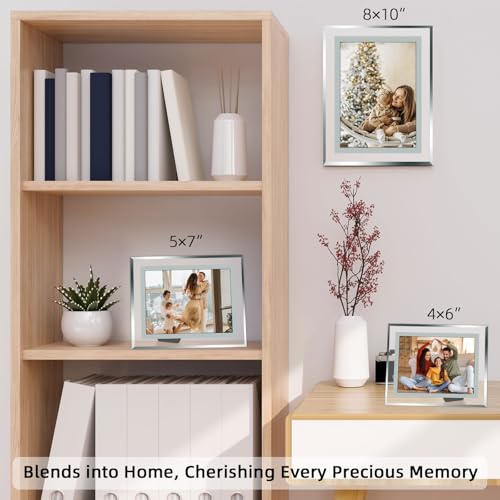 Vienrose 5x7 Picture Frame Set of 2, Clear Glass Photo Frames with Silver Edge, Horizontal or Vertical Display for Tableto...