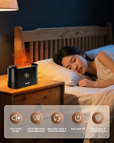 Flame Effect Essential Oil Diffuser, Ultrasonic Aromatherapy Humidifier, Upgraded 7 Color Changing Lights with Ultra Quie...