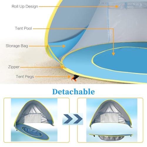 Baby Beach Tent with Pool, Pop Up Beach Tent Sun Shade for Infant Toddlers, Portable UV Protection Shade with Carry Bag fo...