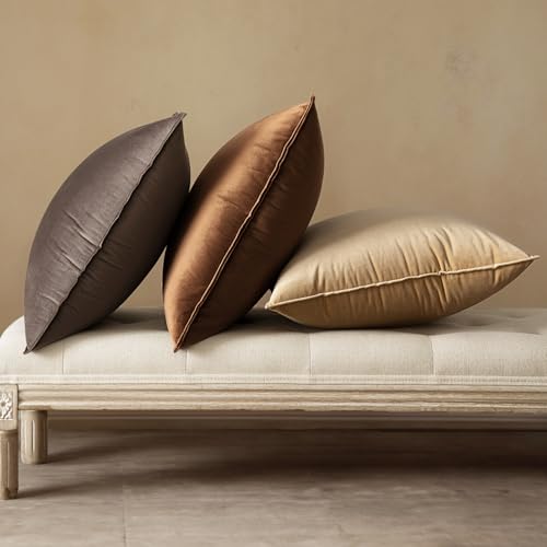 MIULEE Brown Velvet Throw Pillow Covers 18x18 Soft Decorative Solid Square Cushion Cases Pack of 2 Modern Luxury Home Deco...