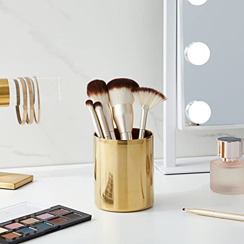 Juvale Desk Organizer Pen & Pencil Holder - 3.2 x 3.9 in, Gold Stainless Steel - Desk Supply Organizer with Gold Pen Cup, ...