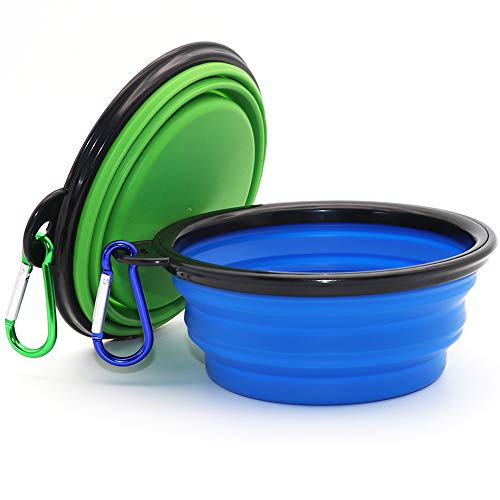 Comsun 2-Pack Collapsible Dog Bowl, Foldable Expandable Cup Dish for Pet Cat Food Water Feeding Portable Travel Bowl Blue ...