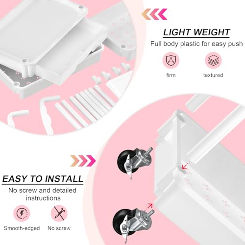 Goovilla 3 Tier Rolling Utility Cart Organizer with Removable Drawer, Stable and Sturdy White Rolling Storage Carts with 2...