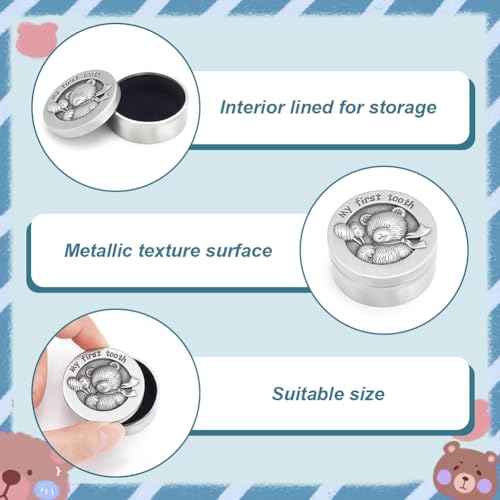 FINGERINSPIRE My First Tooth Keepsake Box Antique Silver Column Bear Keepsake Gift Box with Velvet Inside Tooth Collection...