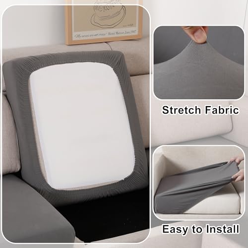 TOPYUMH Waterproof Patio Stretch Couch Cushion Covers, Outdoor Cushion Cover Replacement Sectional Sofa Protector, Furnitu...
