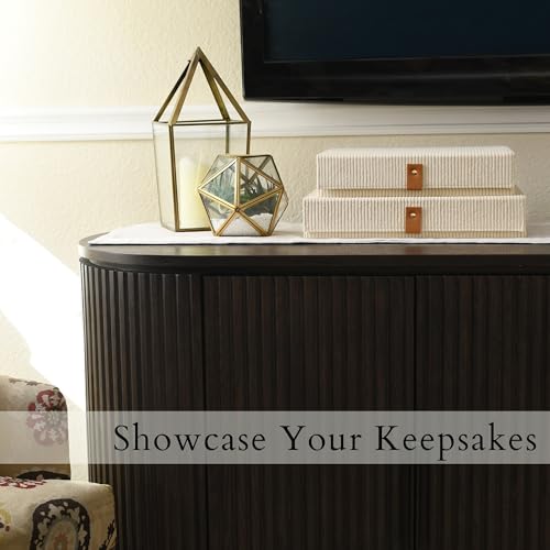 cherish & dwell Beautiful Cozy Corduroy Decorative Storage Boxes with Lids – Set of 2 Keepsake Boxes for Photos, Documents...