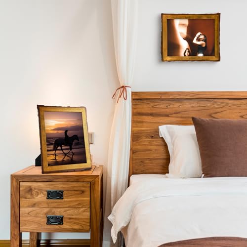Golden State Art, 8x10 Picture Frame Rustic Brown, Solid Wood Picture Frame with Bark Edges & Real Glass Cover, Display Po...