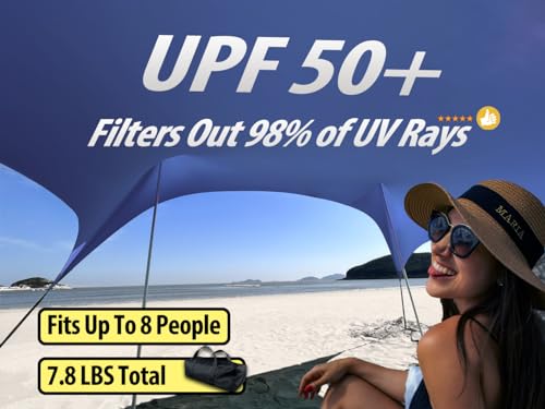 BESTSET 10×10ft UPF50+ Beach Tent Sun Shelter, Windproof Stable Outdoor Pop Up Beach Shade Canopy for Camping, Fishing, Ba...
