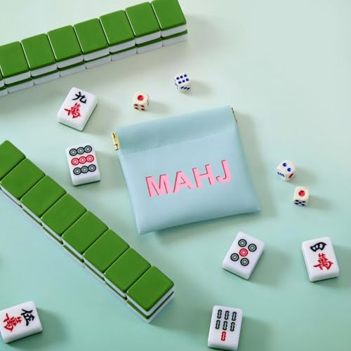 Sunnymove Mahjong Dice Bags 3.8 x 3.9 in PU Squeeze Mahjong Pouch Mini Dice Coin Tiles Purse for Board Game Party Travel(B...