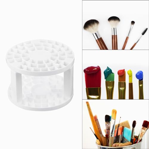 PATIKIL 1pcs White Minimalist Plastic Paint Brush Holder, 49 Holes Round Artist Desk Makeup Pencil Organizer