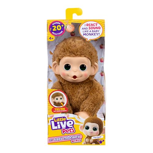 Little Live Pets Baby Monkey Minis – Pepi Peach. Interactive Pet Toy. 20+ Sounds & Reactions. Soft Brown Fur, 7.4" Tall. S...