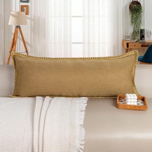 JoraLion Burlap Linen Lumbar Pillow Cover 14 x 36 inch, Trimmed Tailored Edges Cushion Cover Farmhouse Modern Decorative P...