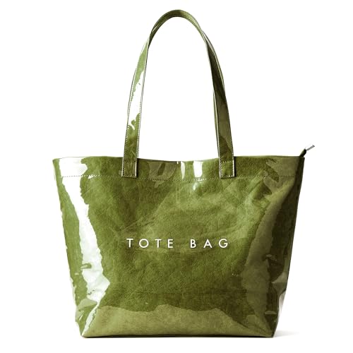 KALIDI PVC Zipper Tote Bag, Jelly Kraft Paper Beach Bag Large Hobo Carry All Travel Shopping Handbag Plastic Shoulder Bag