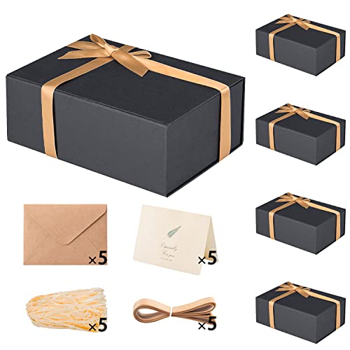 LIFELUM Extra Large Black Gifts Boxes Bulk Set of 5,13.5 x 10 x 4 inch Elegant Gift Boxes with Magnetic Lids, Card,Sticke...