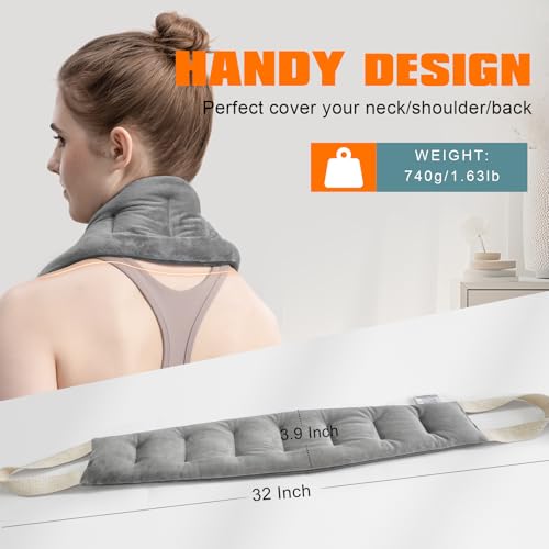 uncn Heating Pad for Neck Shoulders and Back Microwavable Wrap Weighted Neck Warmer 32x5in Microwave Heat Wrap Rice Beanba...