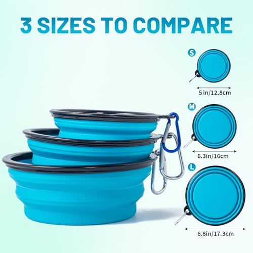 SLSON Collapsible Bowl with Cover Lids,2 Pack Dog Travel Bowls Portable Foldable Cat Water Dish Bowl for Pets Walking Park...