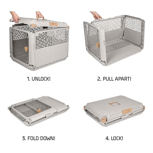 SportPet Designs Collapsible Medium Pet Travel Carrier (Tan), Hard-Sided Kennel for Medium Dogs, Puppies, Cats, Kittens, A...