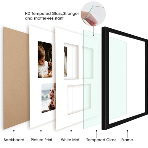 Golden State Art, 11x14 Black Wood Picture Frame - White Mat for 5x7 and 4x6 Photos - Real Glass, Sawtooth Hanger, Swivel ...